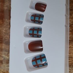 2/$16 Brown Blue Plaid Press On Nails